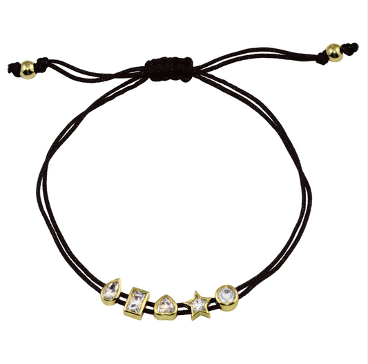 Black Multi Shape Bezel String Bracelet