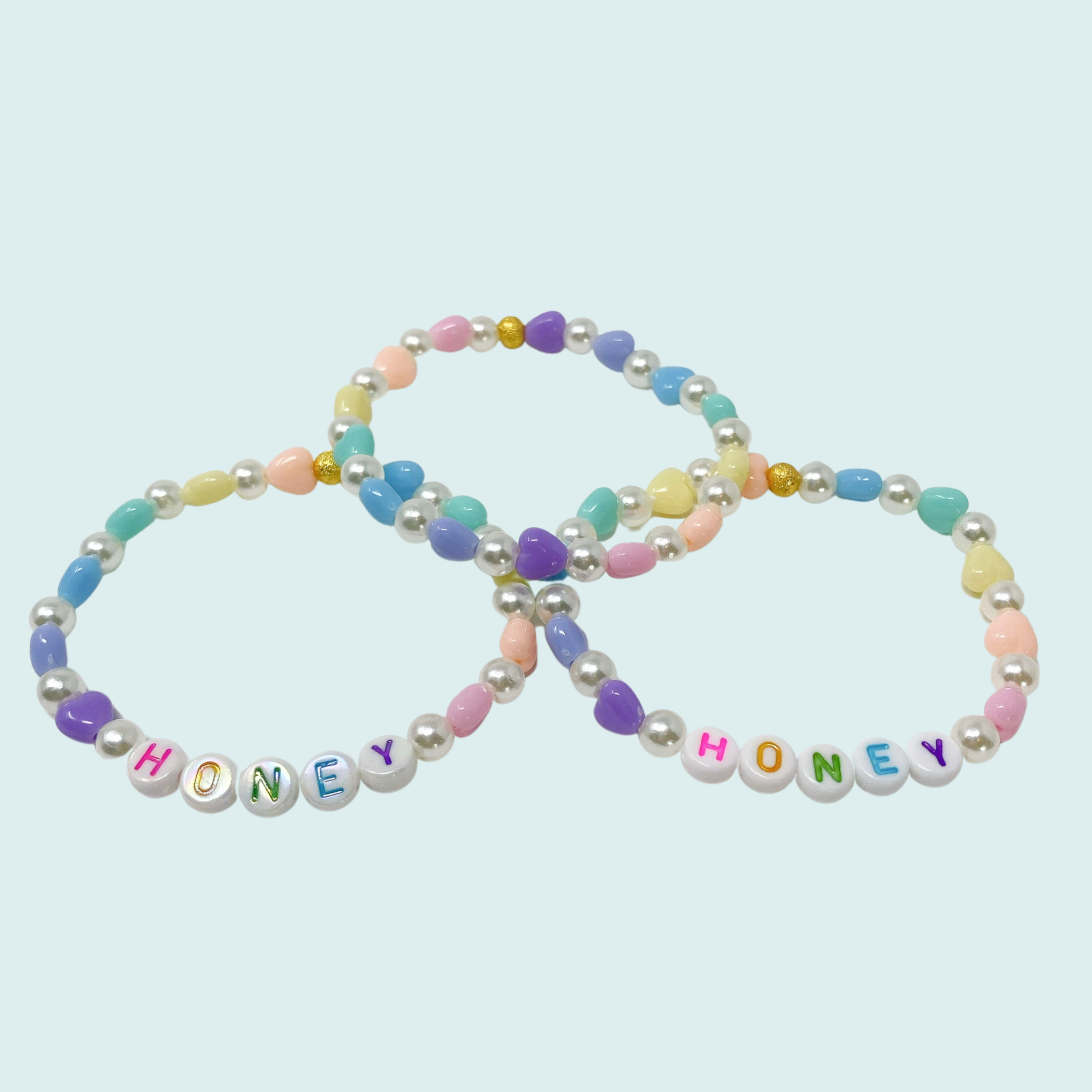 Pastel Rainbow Heart Gold Beaded Bracelet