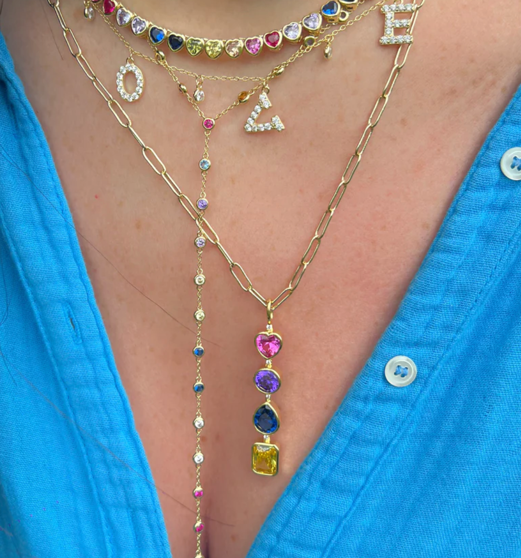 Color Bezel Bar Charm Necklace