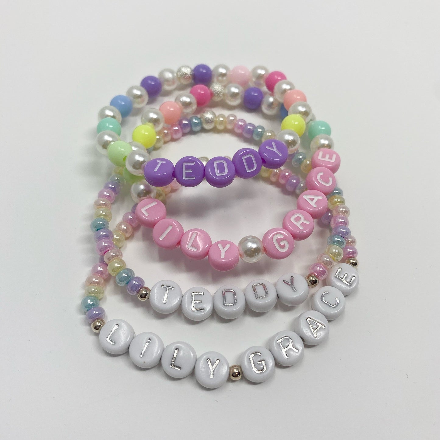 CUSTOM PASTEL RAINBOW BRACELET WITH GOLD OR SILVER TEXT
