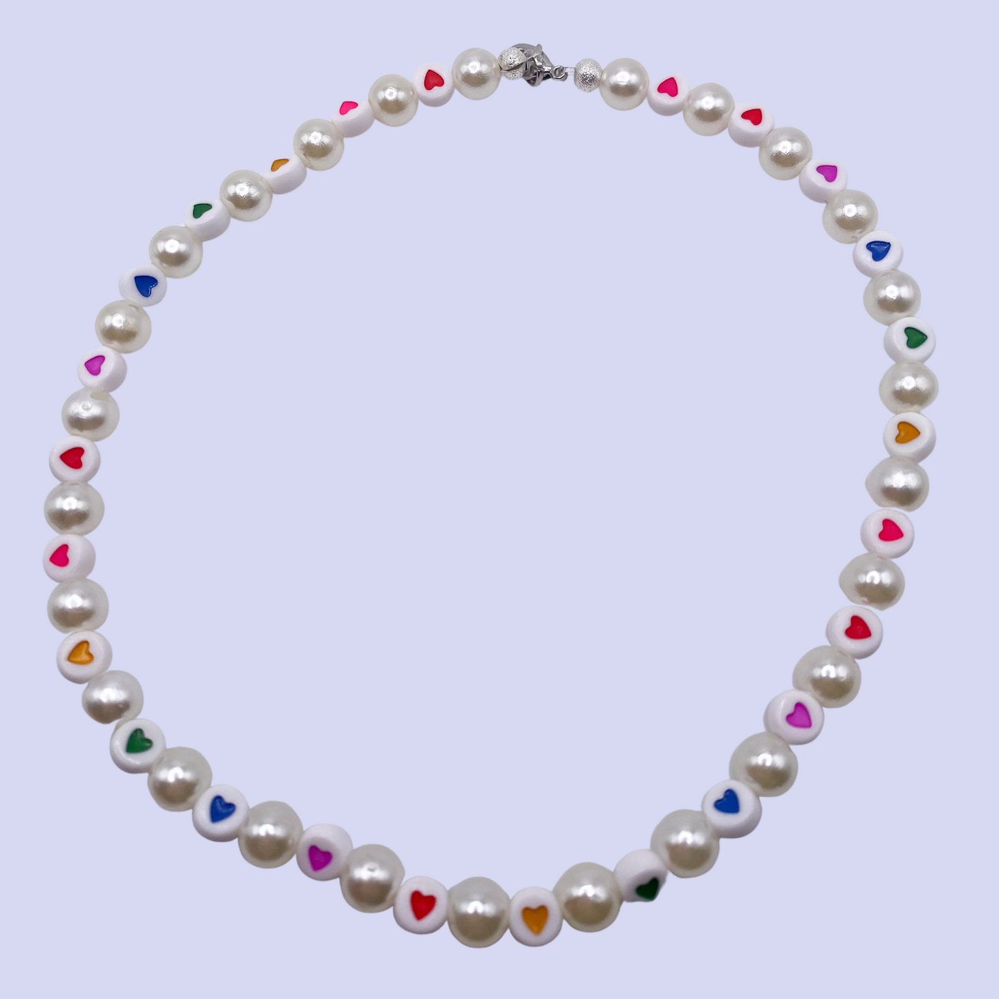 WHITE RAINBOW HEART PEARL NECKLACE